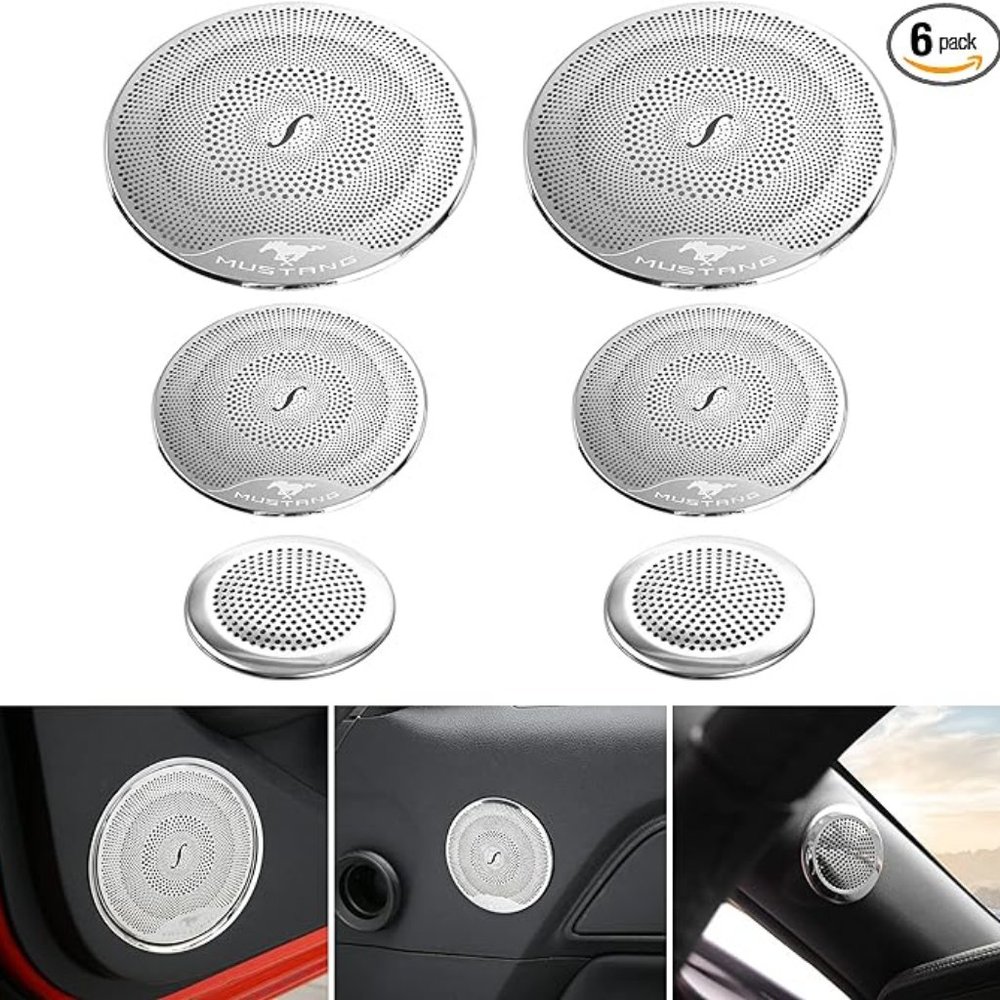 RT-TCZ Stainless Steel Speaker Audio Panel Kit or Ford Mustang 2015-2022 Silver